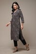 Black LIVA Straight Printed Kurta image number 3