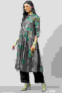 Black Rayon Flared Printed Dress image number 2