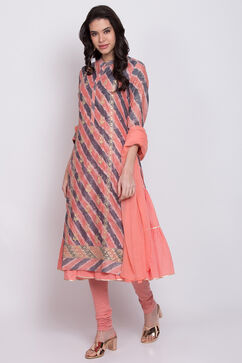 Peach Art Silk A-Line Kurta Churidar Suit Set image number 2