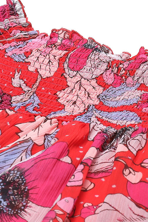 Red Polyester Gathered Printed Kurta Garara Suit Set image number 1