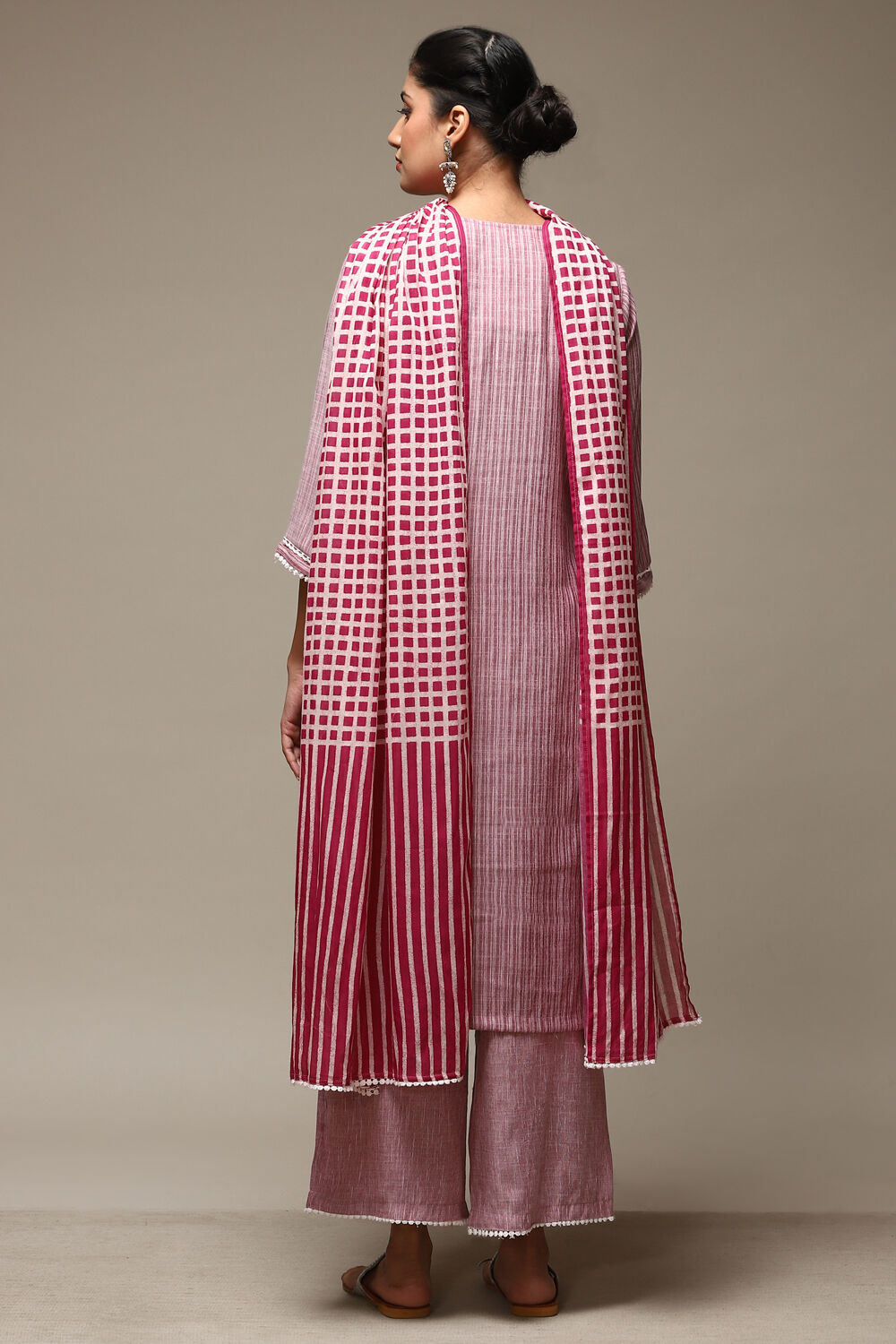 Red Cotton Blend Straight Kurta Palazzo Suit Set image number 4