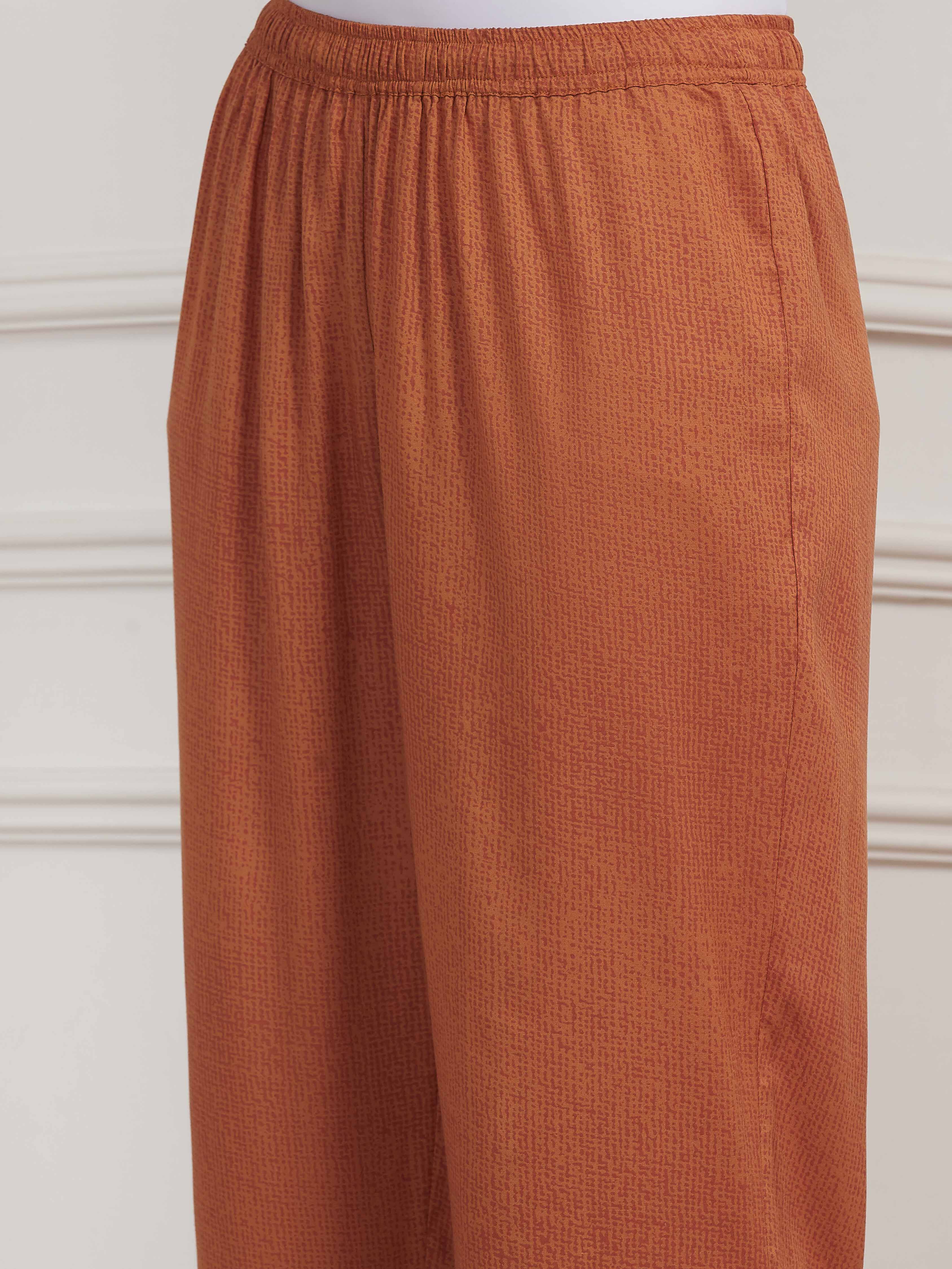 Orange Modal Printed Straight Suit Set image number 2