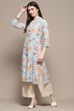 Turquoise Blue Polyester Straight Kurta image number 3