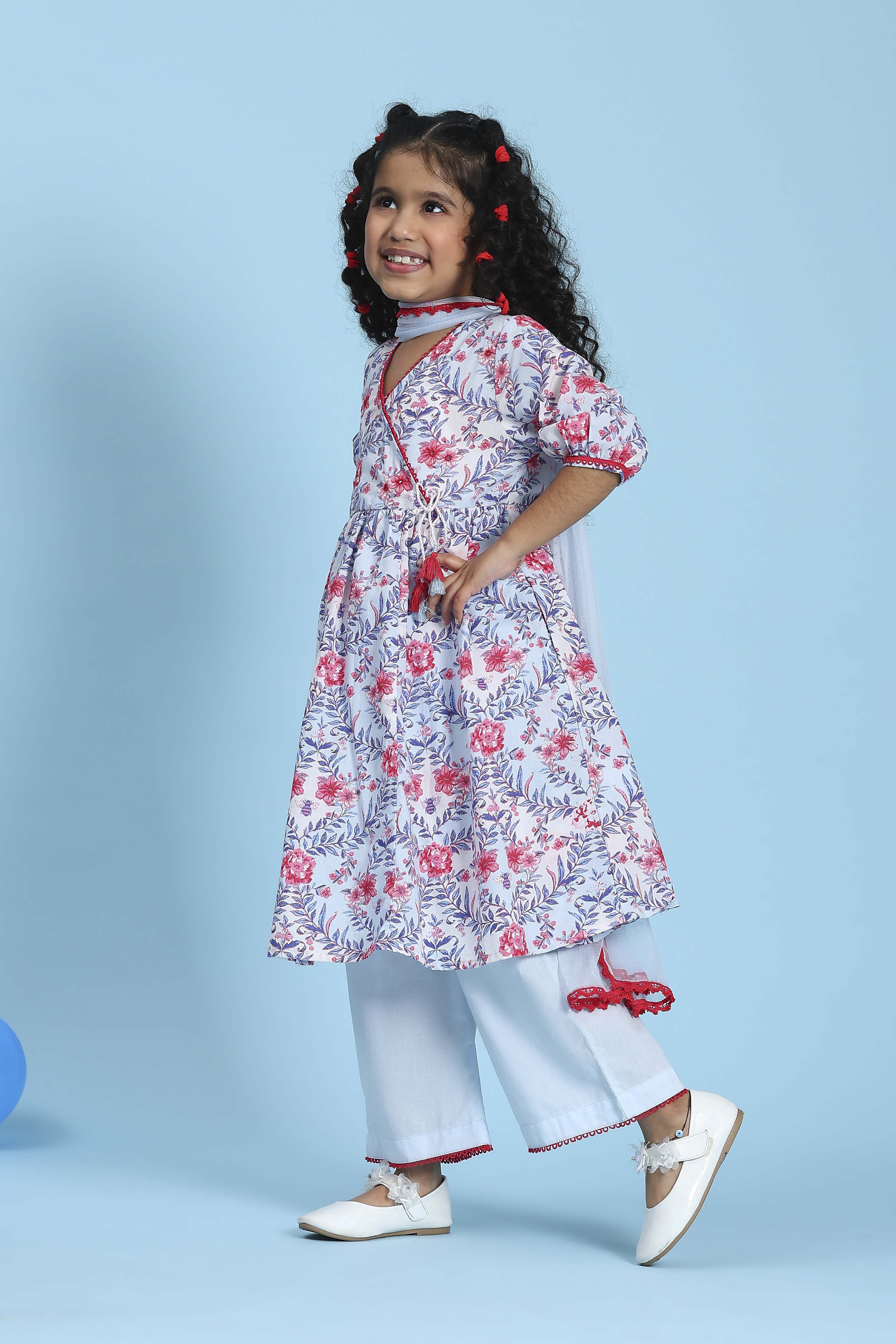 Blue Cotton Printed Anarkali Suit Set image number 3