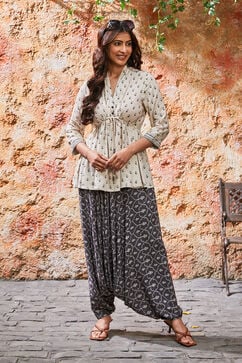 Charcoal Rayon Asymmetric Printed Kurta Set image number 0