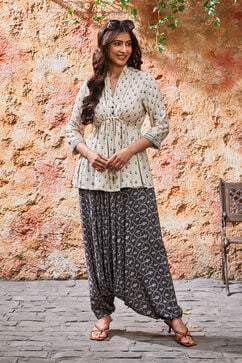 Charcoal Rayon Asymmetric Kurta Set image number 0