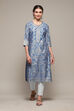 Blue Polyester Straight Printed Kurta image number 5