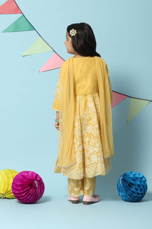 Yellow Cotton Blend Kalidar Kurta Straight Palazzo Suit Set image number 4