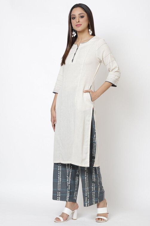 Off White Relaxed Kurta Palazzo Suit Set image number 3