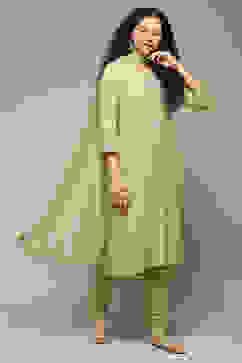 Sage Green Rayon Straight Kurta Churidar Suit Set image number 6