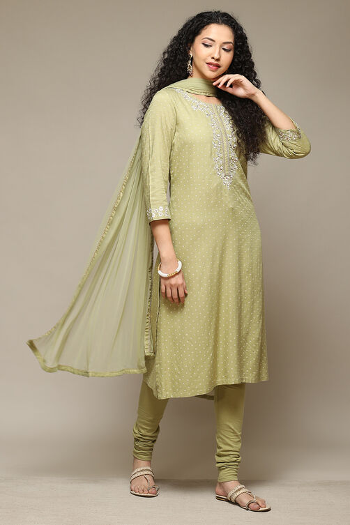 Sage Green Rayon Straight Kurta Churidar Suit Set image number 6