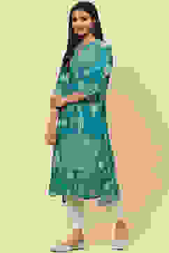 Green Cotton Straight Kurta image number 2