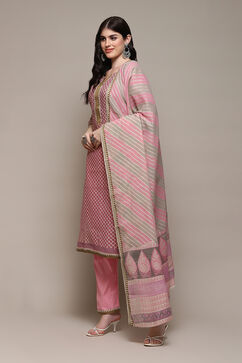 Purple Chanderi Machine Embroidered Unstitched Suit Set image number 6