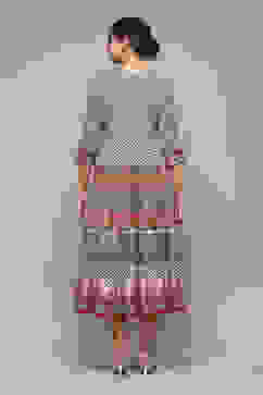 Grey Cotton Tiered Printed Dress image number 4