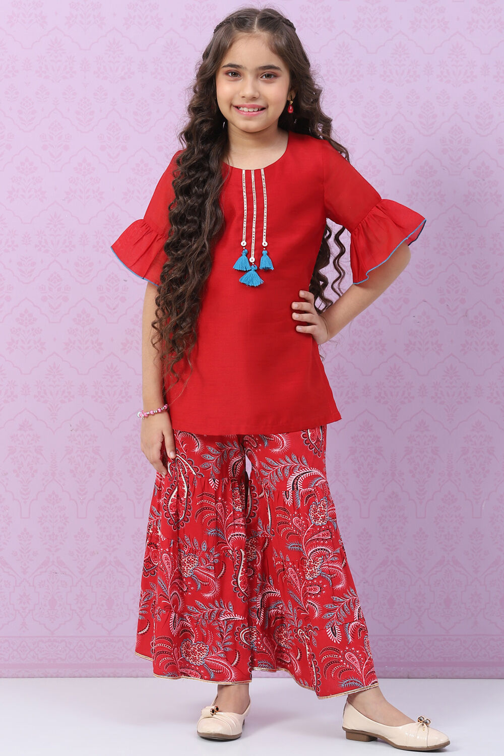 Red Art Silk Straight Kurta Set image number 0