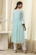 Aqua Embroidered Gathered Kurta image number 3