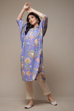 Purple Rayon Straight Printed Kurta image number 1