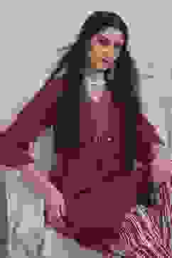 Purple Printed Straight Suit Set image number 7