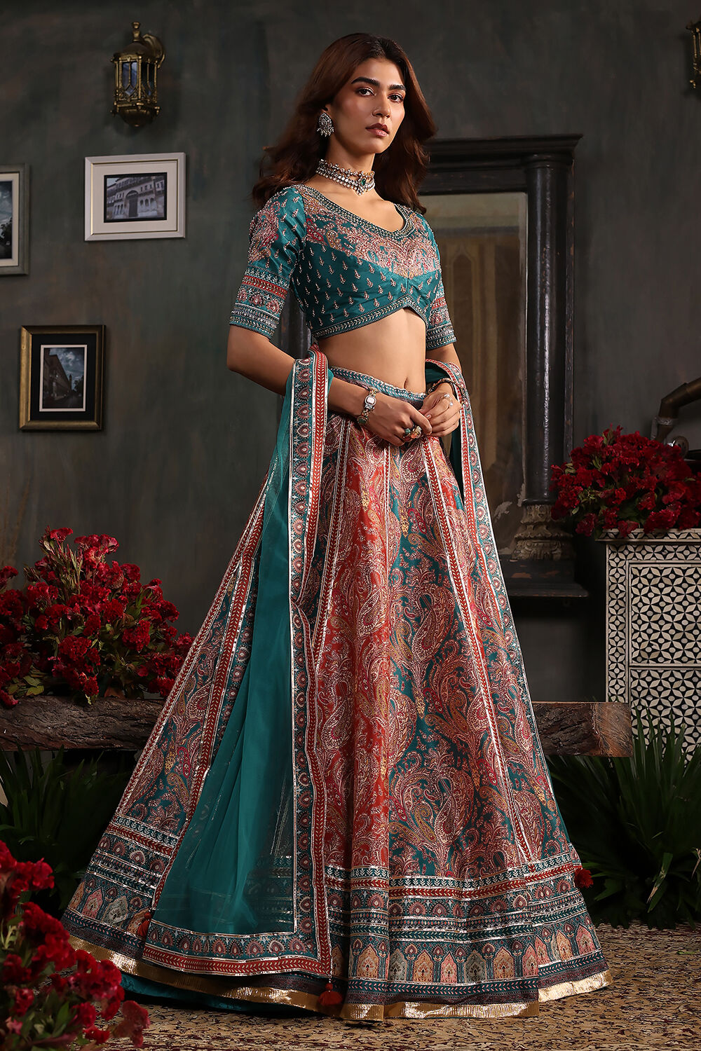 Purple Hand Embroidered Flared Lehenga Set image number 5