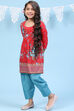 Red Art Silk Straight Printed Kurta Set