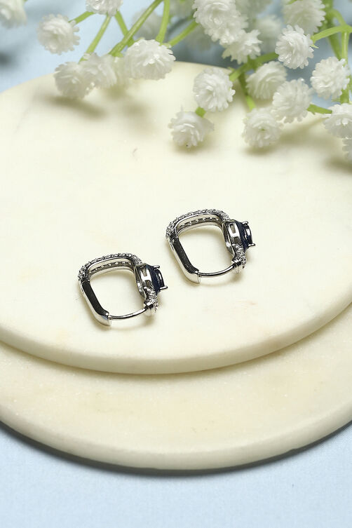 Navy Blue Silver-Plated CZ Studded Rectangular Hoops image number 2