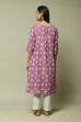 Off-White & Purple Cotton IKAT Flared Yarndyed Kurta image number 4