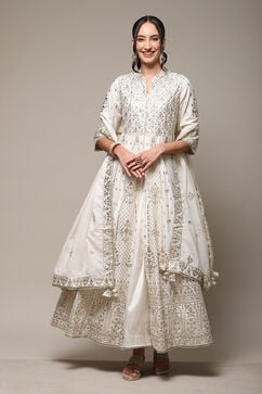 Ivory Cotton Anarkali Kurta Sharara Suit Set image number 7