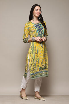 Yellow Polyester Straight Printed Kurta image number 3