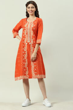 Red Cotton A-Line Printed Kurta Dress image number 0