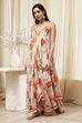 Beige Floral Printed Strappy Relaxed Maxi Dress image number 5