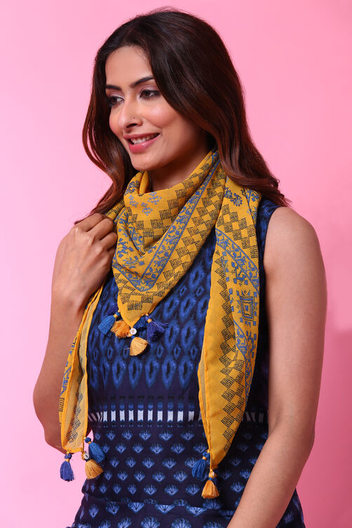 Indigo Art Silk Printed Scarf image number 0