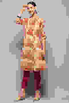 Cream-coloured Georgette Floral Straight Kurta image number 3