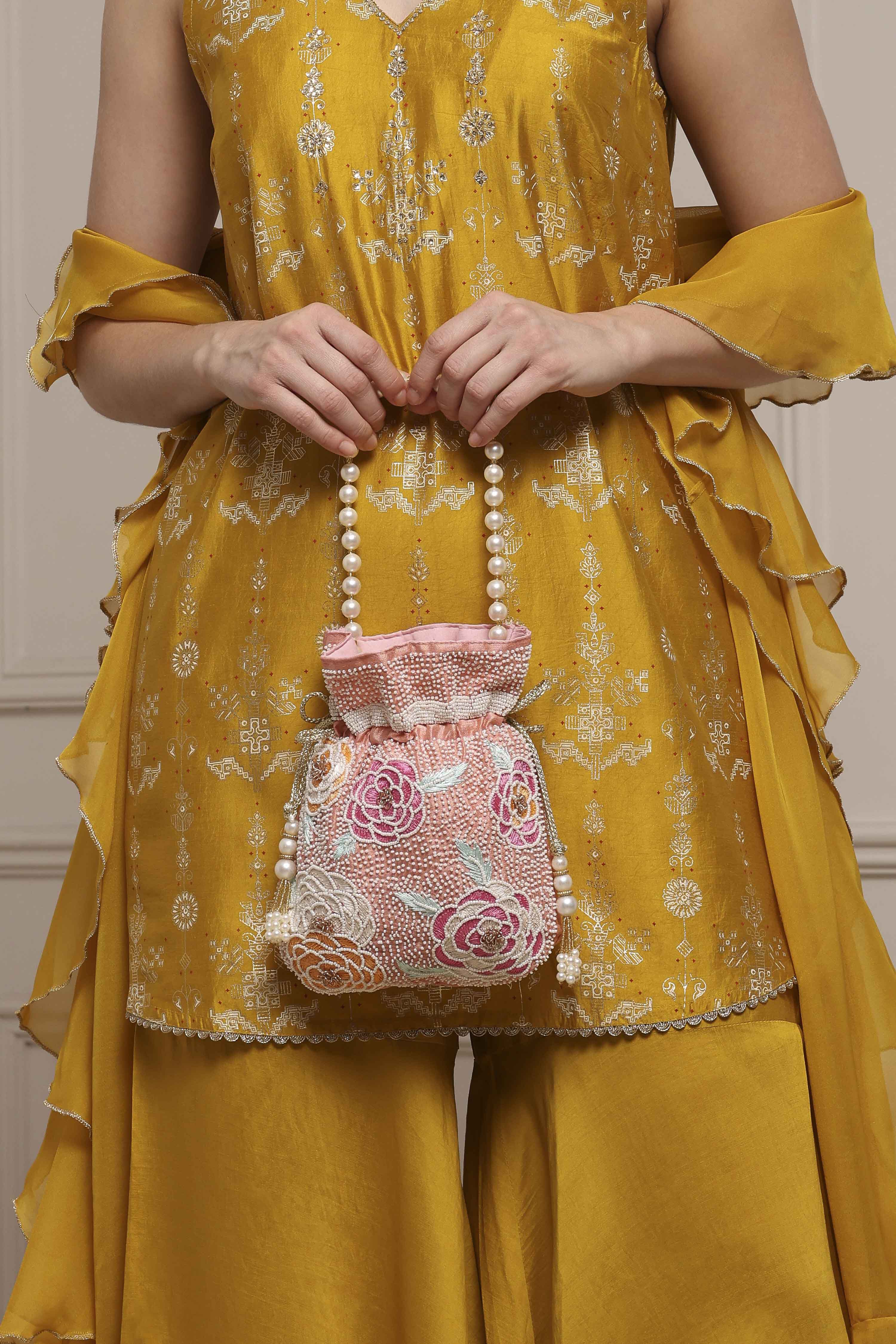 Pink Fabric Potli Bag image number 7