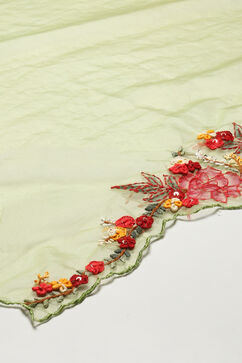 Green Silk Blend Hand Embroidered Unstitched Suit Set image number 4