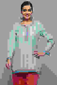 Blue Pink Polyester Straight Kurti image number 2