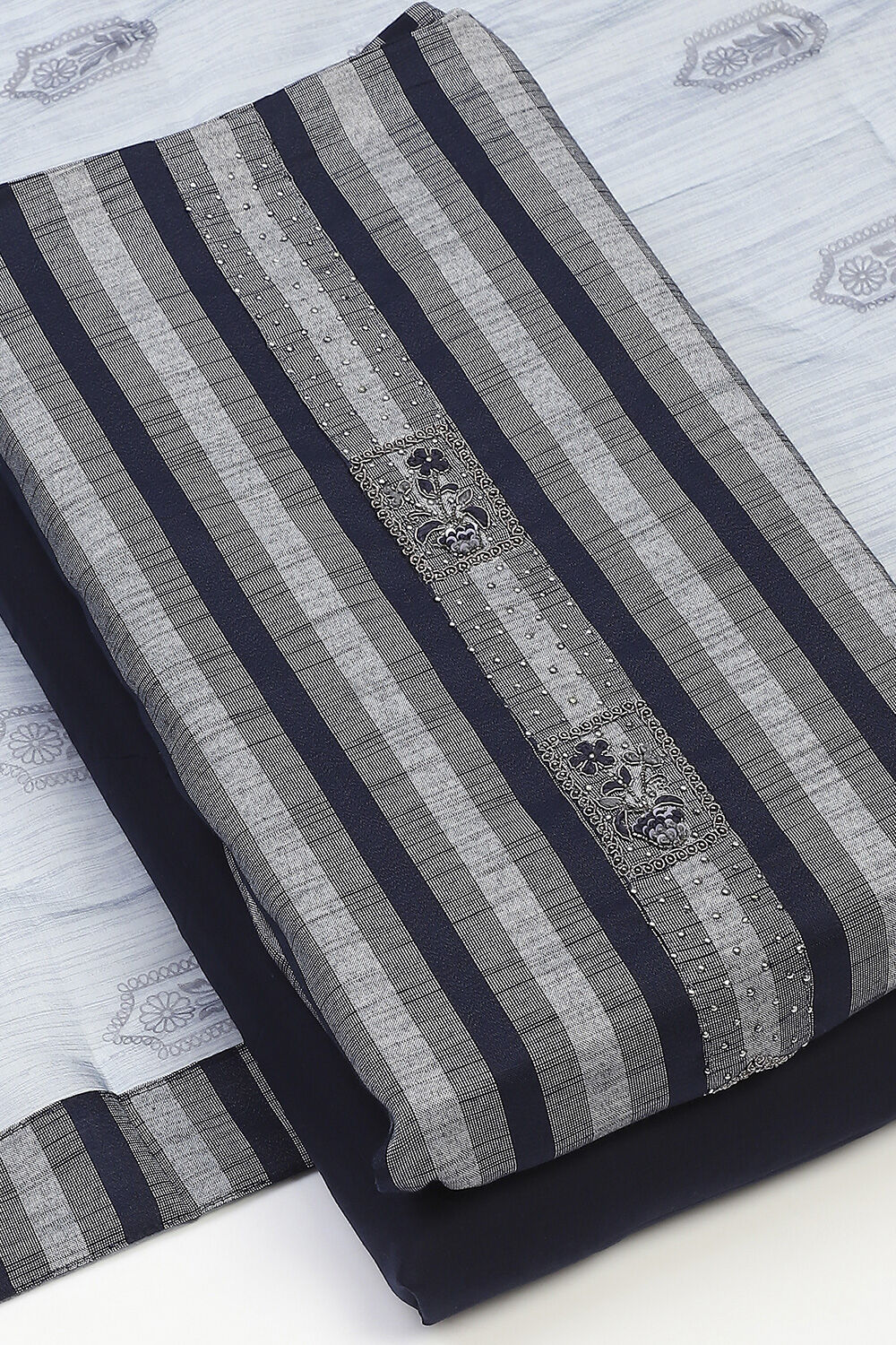 Blue Cotton Unstitched Suit Set image number 6