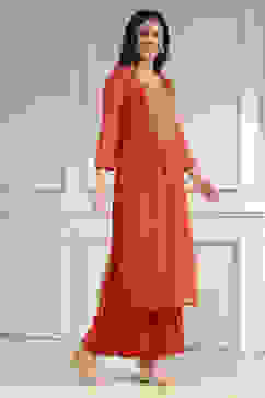 Red Chanderi Machine Embroidered Unstitched Suit Set image number 6