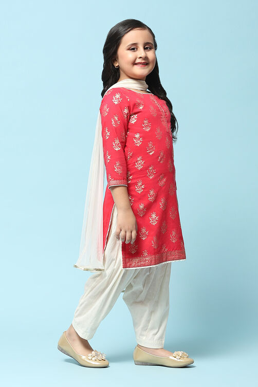 Fuchsia Cotton Straight Printed Kurta Patiyala Salwar Suit Set image number 6