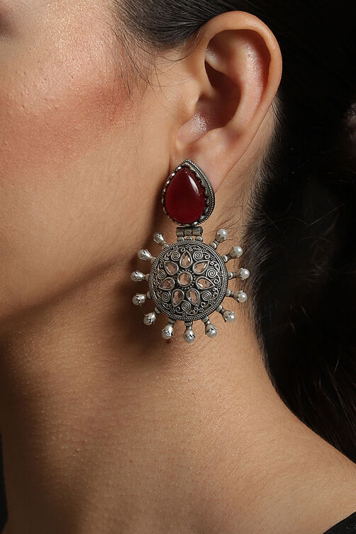 Oxidized And Maroon Earrings image number 1