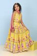 Yellow Cotton Tiered Lehenga Set