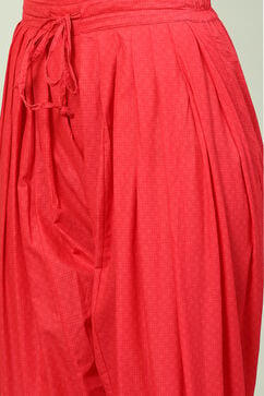 Red Cotton Straight Kurta Salwar Pant Suit Set image number 2