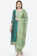 Turquoise Cotton Blend Hand Embroidered Unstitched Suit Set image number 0