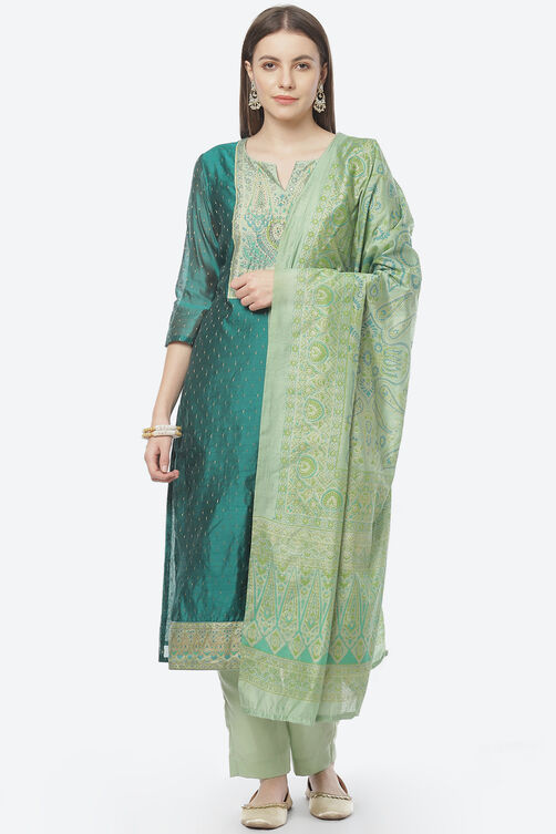 Turquoise Cotton Blend Hand Embroidered Unstitched Suit Set image number 0