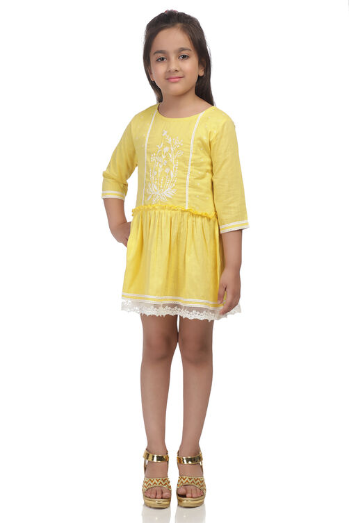 Yellow Anarkali Cotton Suit Set image number 0