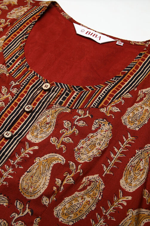 Rust Cotton Tiered Dress image number 1