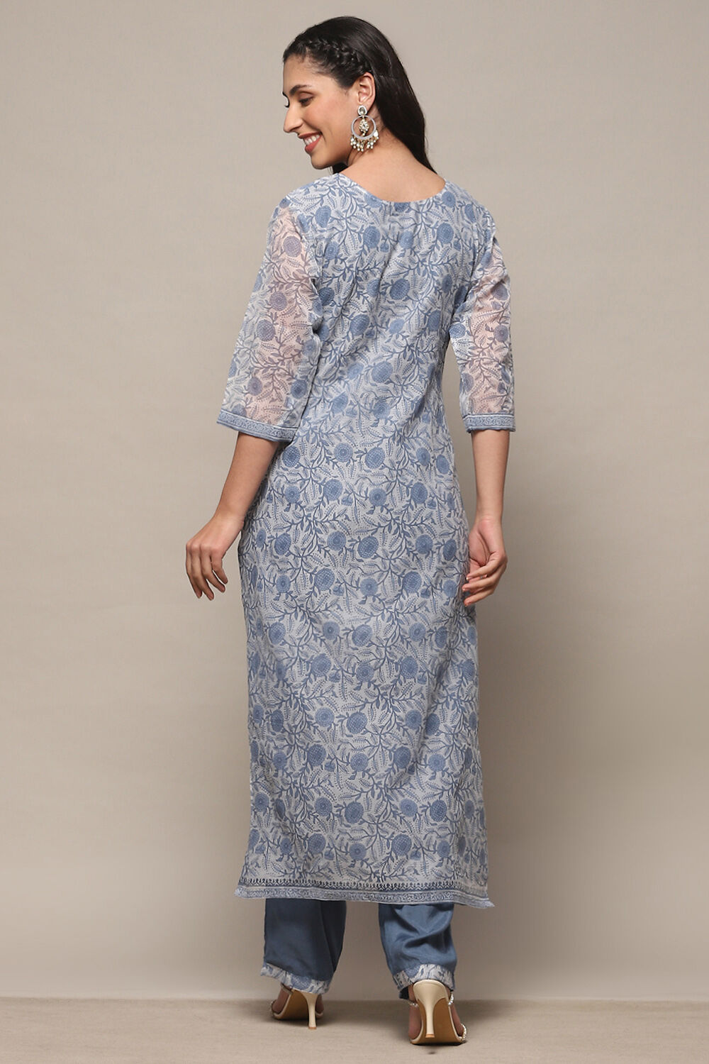 Blue Polyester Unstitched Suit set image number 6