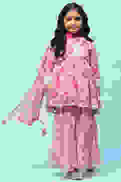 Pink Poly Georgette Floral Printed Peplum Suit Set image number 0