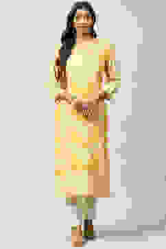 Yellow LIVA Straight Kurta image number 0