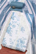 White Blue Linen Unstitched Suit Set image number 0