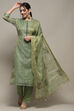 Earthy Yellow Chanderi Unstitched Suit set image number 1